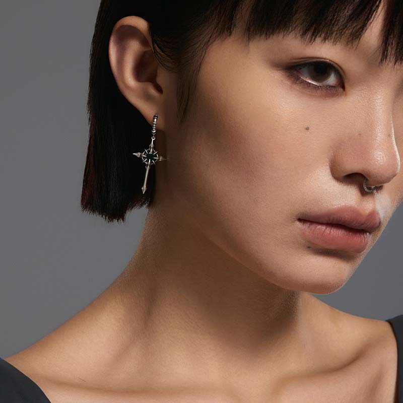 S925 Sterling Silver Cross Star Drop Earrings - Image 3