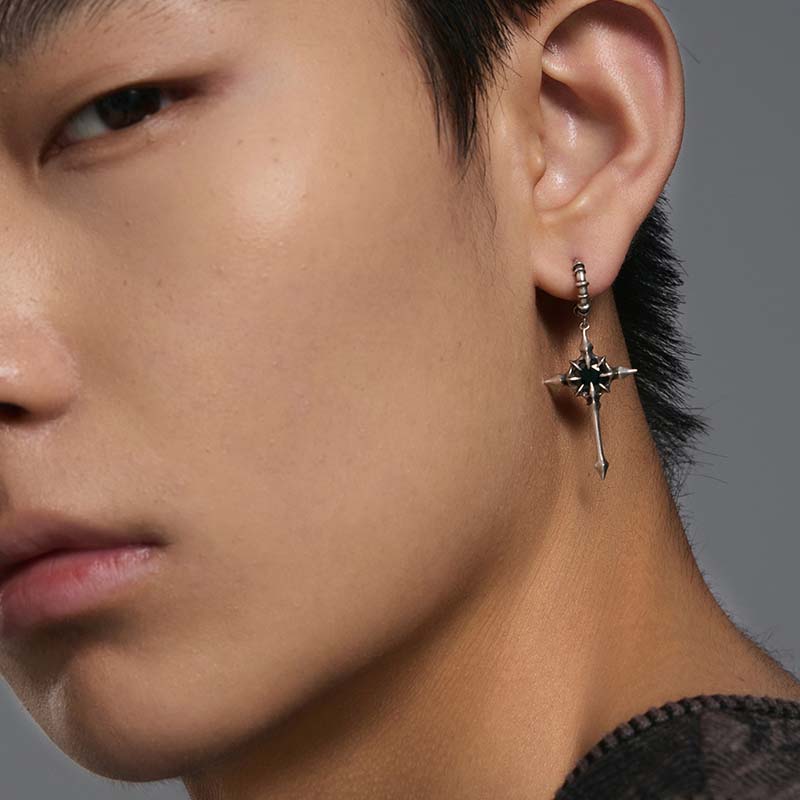 S925 Sterling Silver Cross Star Drop Earrings - Image 4