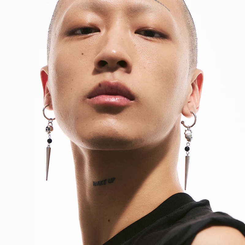 Siren Skull Drop Earrings with Black Onyx - Image 4